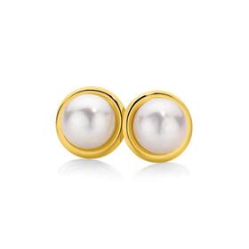 9ct+Gold+Cultured+Freshwater+Pearl+Stud+Earrings