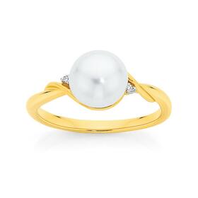 9ct-Gold-Cultured-Freshwater-Pearl-Diamond-Ring on sale