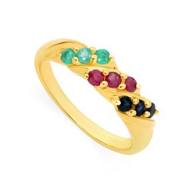 9ct+Gold+Natural+Sapphire%2C+Ruby%2C+Emerald+Wave+Ring