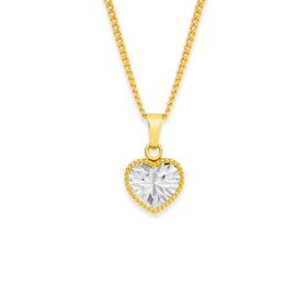 9ct+Gold+Two+Tone+Beaded+Edge+Diamond-Cut+Heart+Pendant