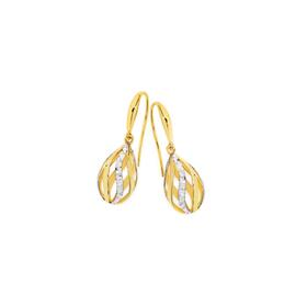 9ct-Gold-Two-Tone-Diamond-Cut-Swirl-Teardrop-Hook-Drop-Earrings on sale