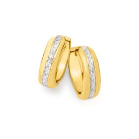 9ct+Two+Tone+Gold+Diamond-Cut+Huggie+Earrings