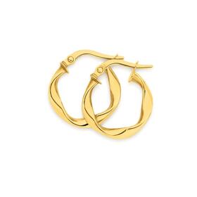 9ct+Gold+10mm+Ribbon+Twist+Hoop+Earrings