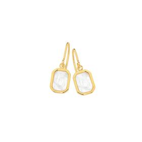 9ct+Gold+Mother+of+Pearl+Rectangle+Hook+Drop+Earrings