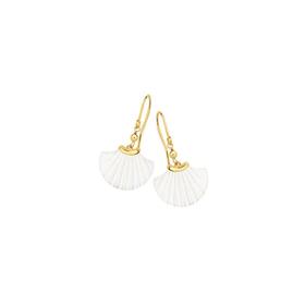 9ct+Gold+Mother+Of+Pearl+Fan+Hook+Drop+Earrings