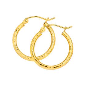 9ct+Gold+15mm+Diamond-Cut+Hoop+Earrings