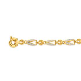 9ct+Gold+Two+Tone+19cm+Solid+Tulip+Link+Bolt+Ring+Bracelet