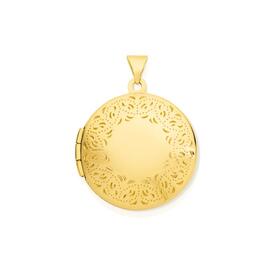 9ct+Gold+21mm+Filigree+Round+Locket