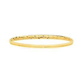 9ct+Gold+65mm+Solid+Diamond+Cut+Star+Patterned+Bangle.