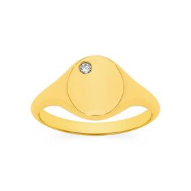 9ct+Gold+Diamond+Corner+Oval+Signet+Ring