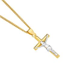 9ct+Gold+Two+Tone+18mm+Crucifix+Pendant