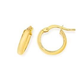 9ct+Gold+3x10mm+Half+Round+Hoop+Earrings