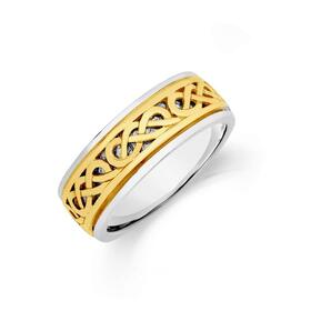 9ct+Gold+%26amp%3B+Sterling+Silver+Celtic+Knot+Pattern+Men%26%23039%3Bs+Ring