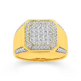 9ct+Gold+Diamond+Cluster+Octagon+Top+Ring