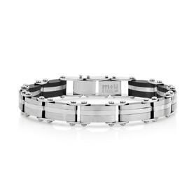 MY-Stainless-Steel-Black-Sterling-Silver-Tone-Bar-Gents-Bracelet on sale