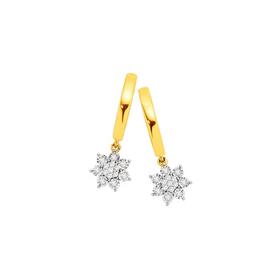 9ct-Gold-Diamond-Flower-Drop-Hoop-Earrings on sale