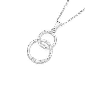 Silver+CZ+Interlocking+Circles+Pendant