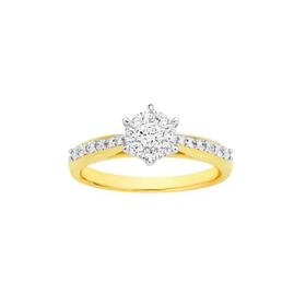 9ct+Gold+Diamond+Cluster+Ring