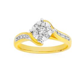 9ct+Gold+Diamond+Round+Cluster+Ring