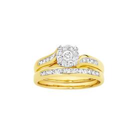 9ct+Gold+Diamond+Cluster+Bridal+Set