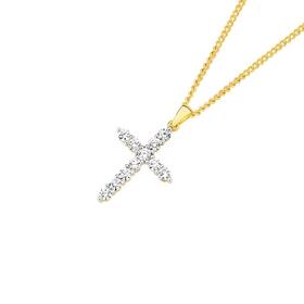 Alora+10ct+Gold+1+Carat+TW+Lab+Grown+Diamond+Cross+Pendant