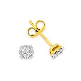 9ct+Gold+Diamond+Round+Cluster+Earrings