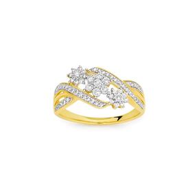 9ct+Gold+Diamond+Tri+Flower+Ring