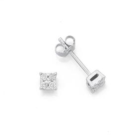 9ct+White+Gold+Diamond+Square+Look+Stud+Earrings