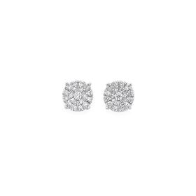 9ct+White+Gold+Diamond+Cluster+Stud+Earrings