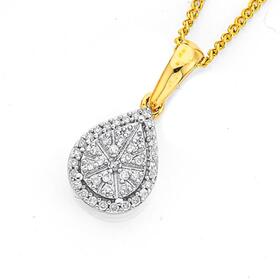 9ct+Gold+Diamond+Pear+Cluster+Pendant