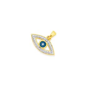 9ct+Gold+%26+Blue+Rhodium+Diamond+Evil+Eye+Pendant