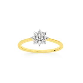 9ct+Gold+Diamond+Flower+Cluster+Ring