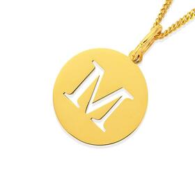 9ct+Gold+Initial+%27M%27+Serif+Style+Round+Disc+Pendant