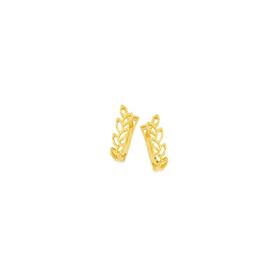 9ct+Gold+Leaf+Cutout+Diamond-Cut+Huggie+Earrings