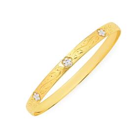 9ct+Gold+Two+Tone+65mm+Solid+Flower+Bangle