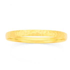 9ct+Gold+6x65mm+Hollow+Hammered+Bangle