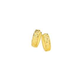 9ct+Gold+12mm+Cheque+Patterned+Huggie+Earrings