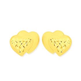 9ct+Gold+Diamond-cut+Heart+Stud+Earrings