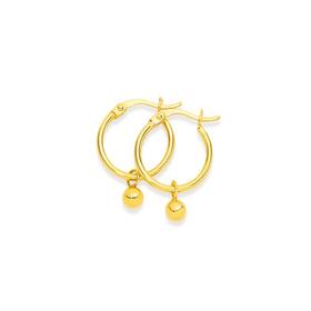 9ct+Gold+Polished+Hoop+Earrings+with+Ball+Drop