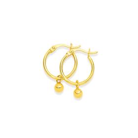 9ct-Gold-Polished-Hoop-Earrings-with-Ball-Drop on sale