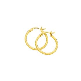 9ct+Gold+2x15mm+Diamond-cut+Hoop+Earrings