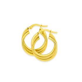9ct-Gold-15mm-Plain-Pattern-Triple-Hoop-Earrings on sale