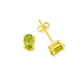 9ct+Gold+Peridot+Oval+Cut+Stud+Earrings