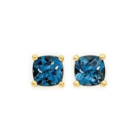 9ct+Gold+London+Blue+Topaz+Stud+Earrings