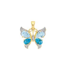 9ct+Gold+Multi+Topaz+%26amp%3B+Diamond+Butterfly+Pendant