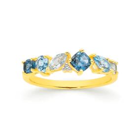 9ct+Gold+Multi+Topaz+%26+Diamond+Ring