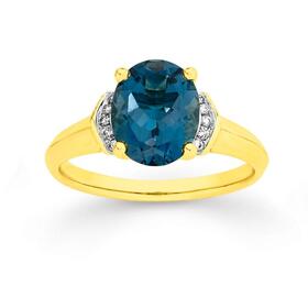 9ct+Gold+London+Blue+Topaz+%26+Diamond+Ring