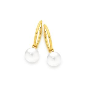 9ct+Gold+Cultured+Freshwater+Pearl+12mm+Hoop+Earrings