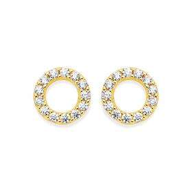 9ct+Gold+Cubic+Zirconia+Open+Circle+Stud+Earrings