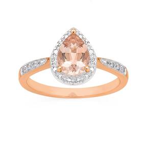 9ct+Rose+Gold+Morganite+%26+Diamond+Dress+Ring